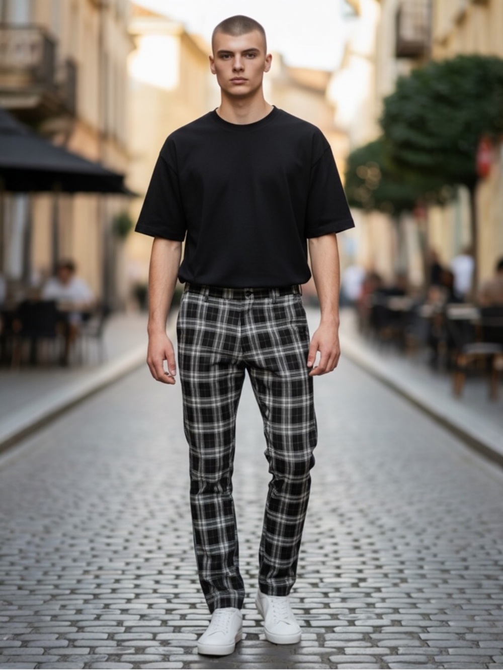 ♥️Cotton On♥️ Mens Black and White Plaid Slim Chinos Size 30”